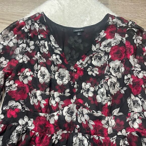 Torrid Floral Tunic Blouse Peplum Chiffon Camisole Sz 2 XXL Plus Size Top - Picture 4 of 14